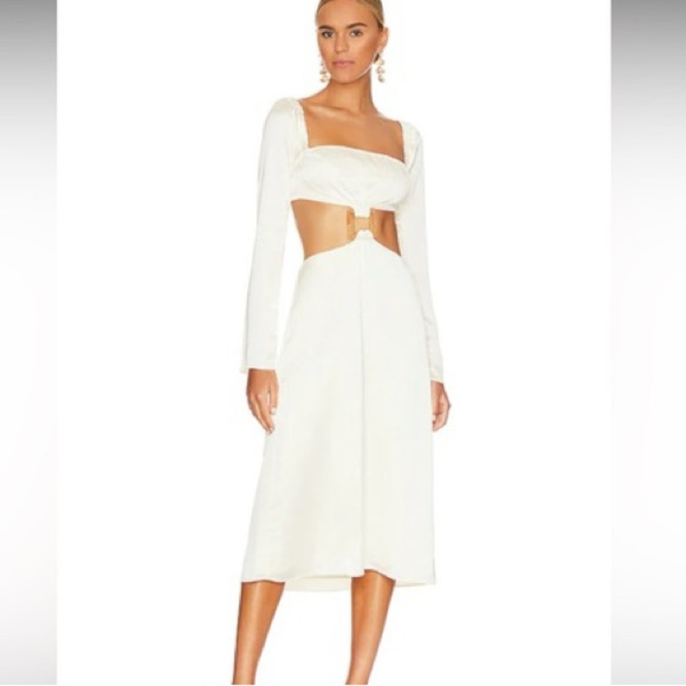 WeWoreWhat long sleeve satin cut out midi (whisper white)
